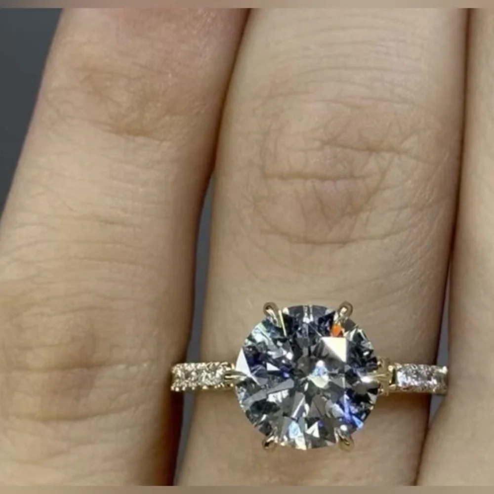 Bowknot Engagement Ring|3ct Round Cut CZ| Pavé Gold Band|Bridal Travel Ring - Picture 2 of 5